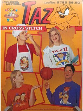 Taz In Cross Stitch Leisure Arts Booklet 2785 Looney Tunes 1993 Vintage Designs